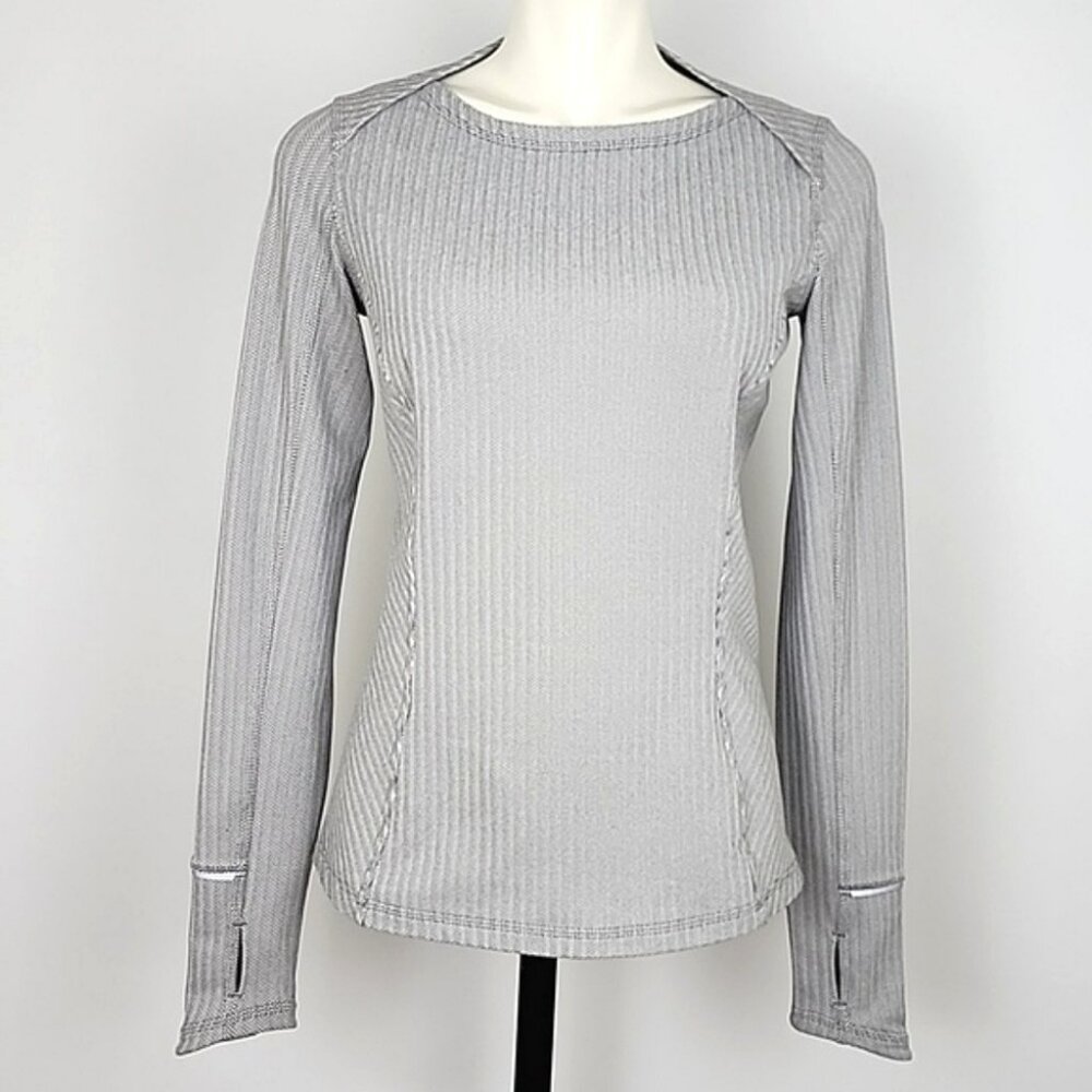 Lululemon Kanto Catch Me Long Sleeve Heathered Herringbone White Stretch Size 8 - Picture 3 of 16